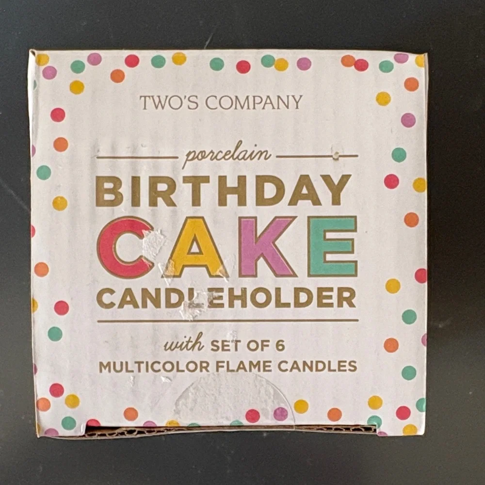 New In Box Two's Company Porcelain Birthday Cake Candleholder - Multicolor